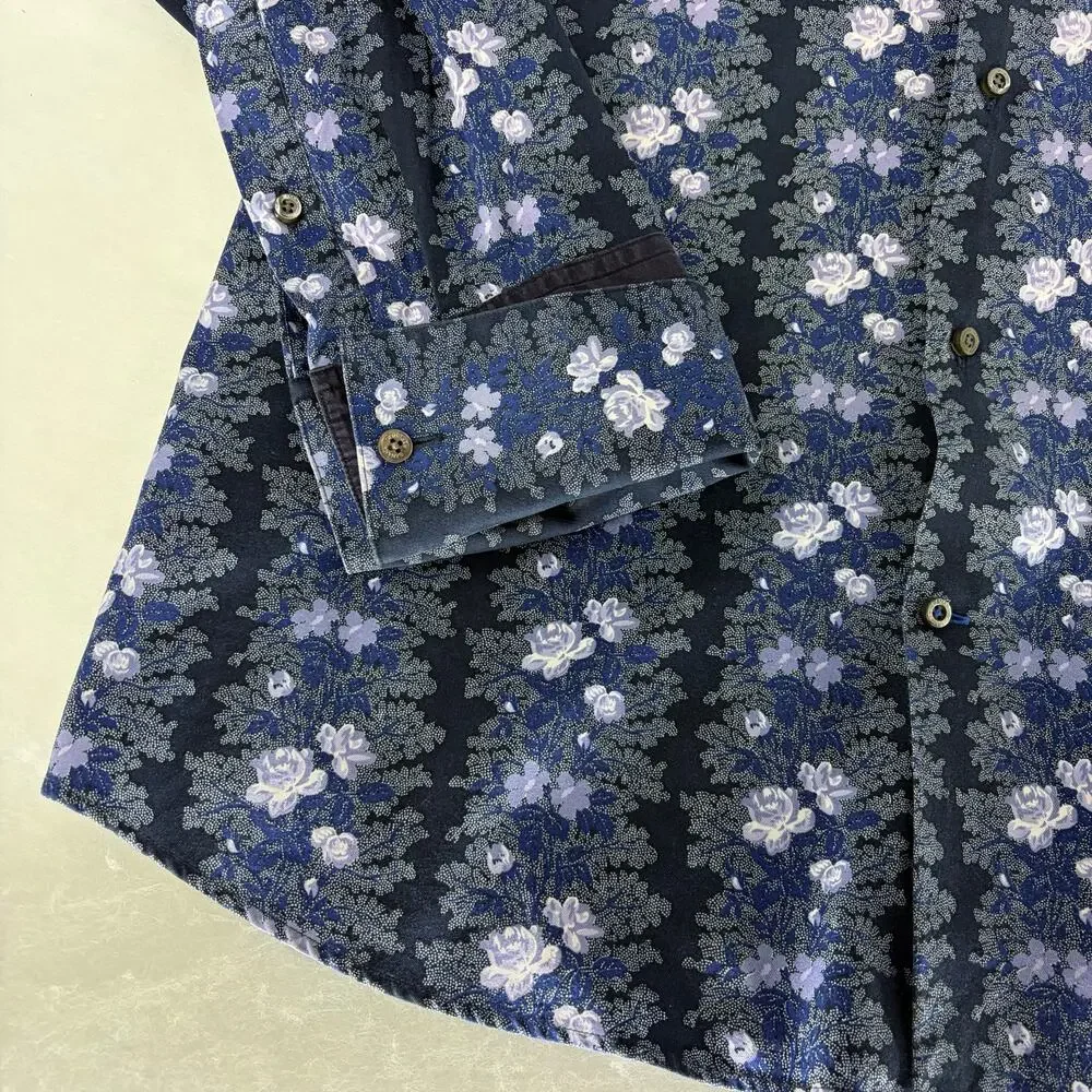 Banana Republic XL Men's Blue Floral Striped Long Sleeve Button-Up Shirt